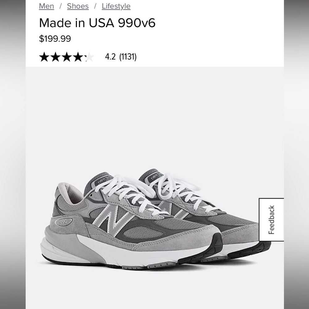 New Balance 990v6 Made in USA Classic Gray and White Sneakers. Size 10 in Men